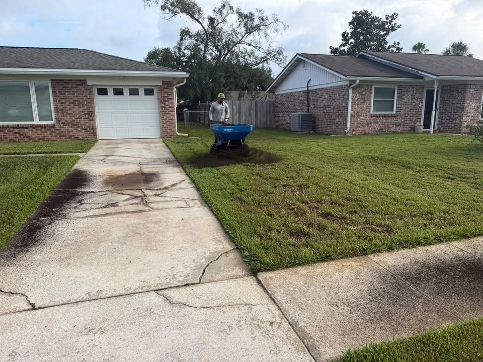 Lawn top dressing improving soil quality on a Green Cove Springs, FL property